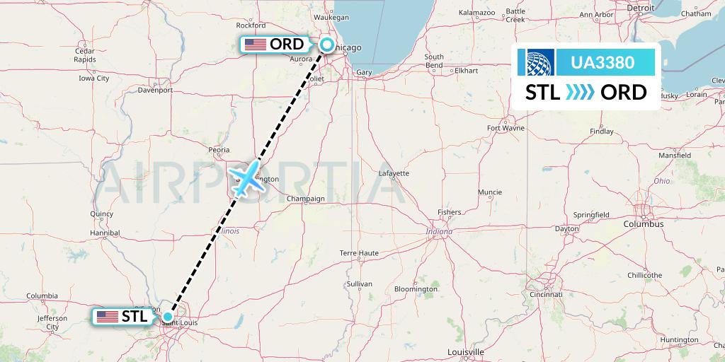 UA3380 United Airlines Flight Map: St. Louis to Chicago