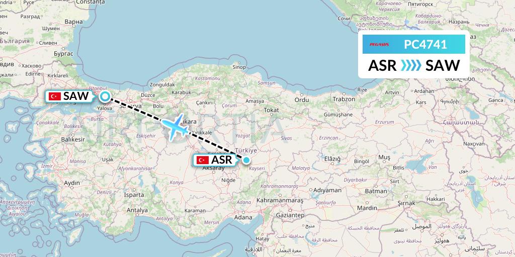 PC4741 Pegasus Airlines Flight Map: Kayseri to Istanbul