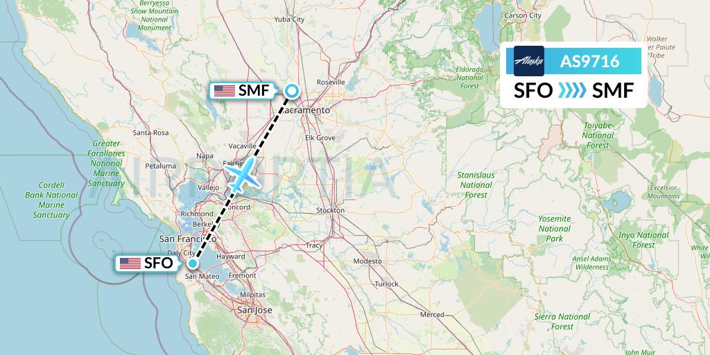 AS9716 Alaska Airlines Flight Map: San Francisco to Sacramento