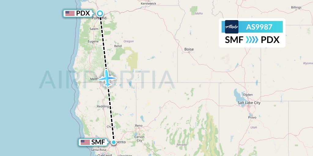 AS9987 Alaska Airlines Flight Map: Sacramento to Portland