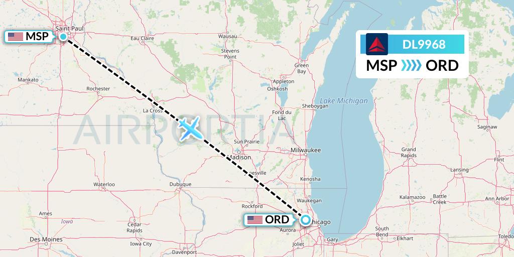 DL9968 Delta Air Lines Flight Map: Minneapolis to Chicago