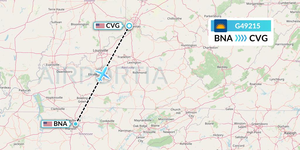 G49215 Allegiant Air Flight Map: Nashville to Cincinnati
