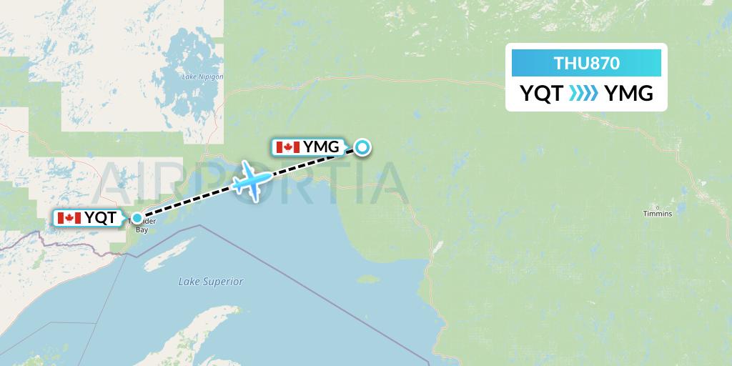 THU870 Thunder Airlines Flight Map: Thunder Bay to Manitouwadge