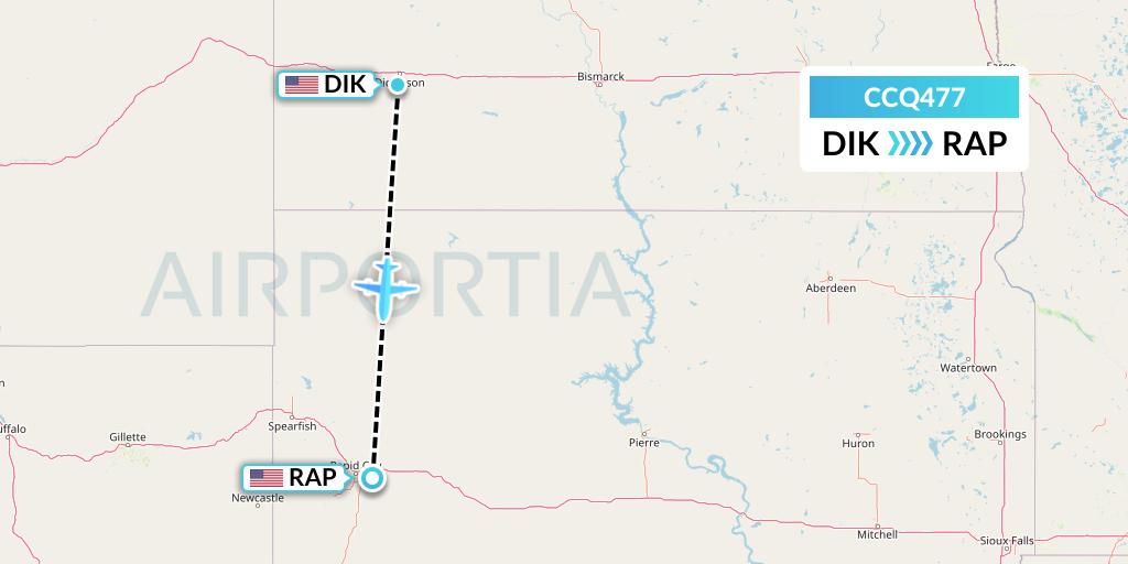 CCQ477 Capital City Air Carriers Flight Map: Dickinson to Rapid City