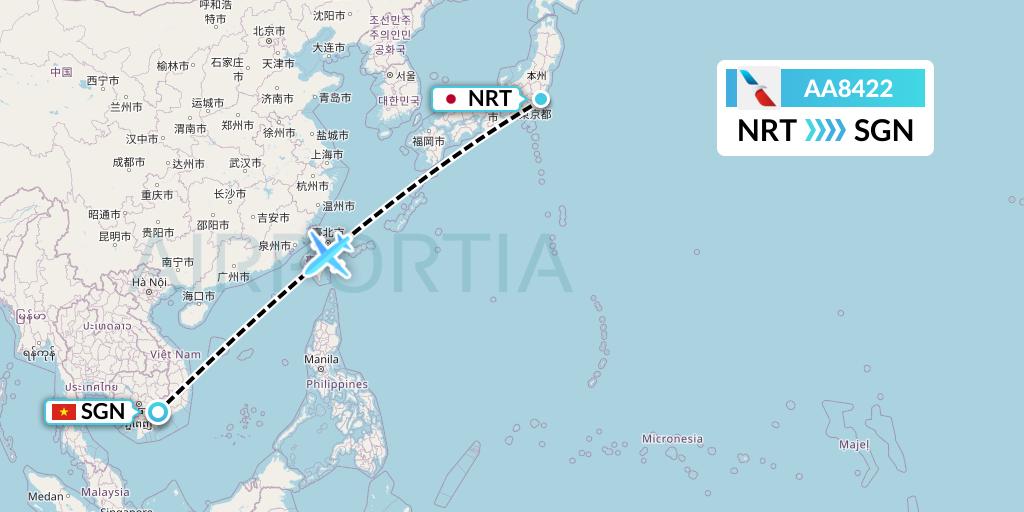 AA8422 American Airlines Flight Map: Tokyo to Ho Chi Minh City