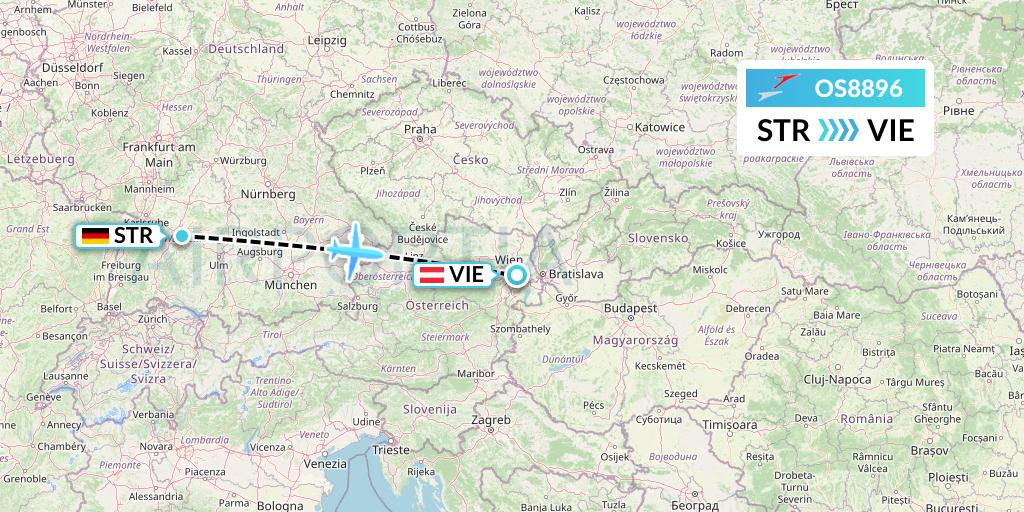 OS8896 Austrian Airlines Flight Map: Stuttgart to Vienna