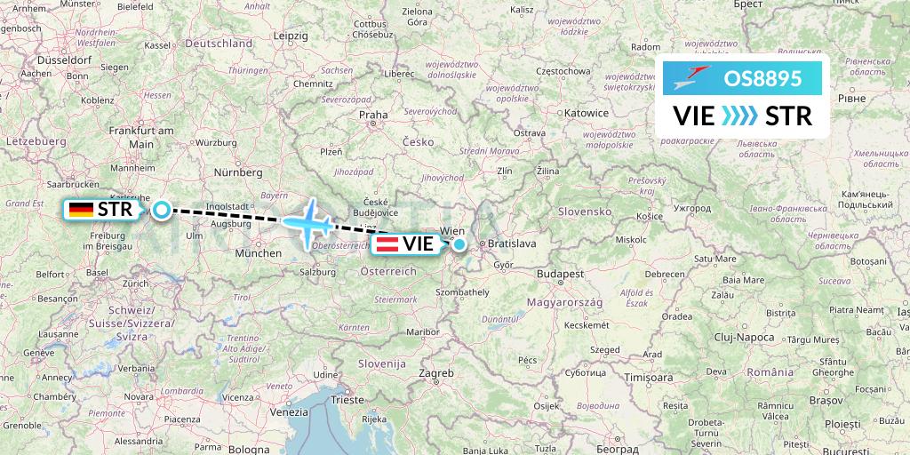 OS8895 Austrian Airlines Flight Map: Vienna to Stuttgart
