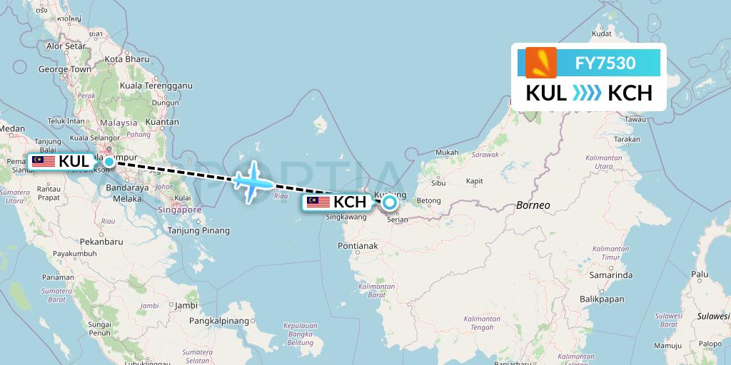 FY7530 Firefly Flight Map: Kuala Lumpur to Kuching