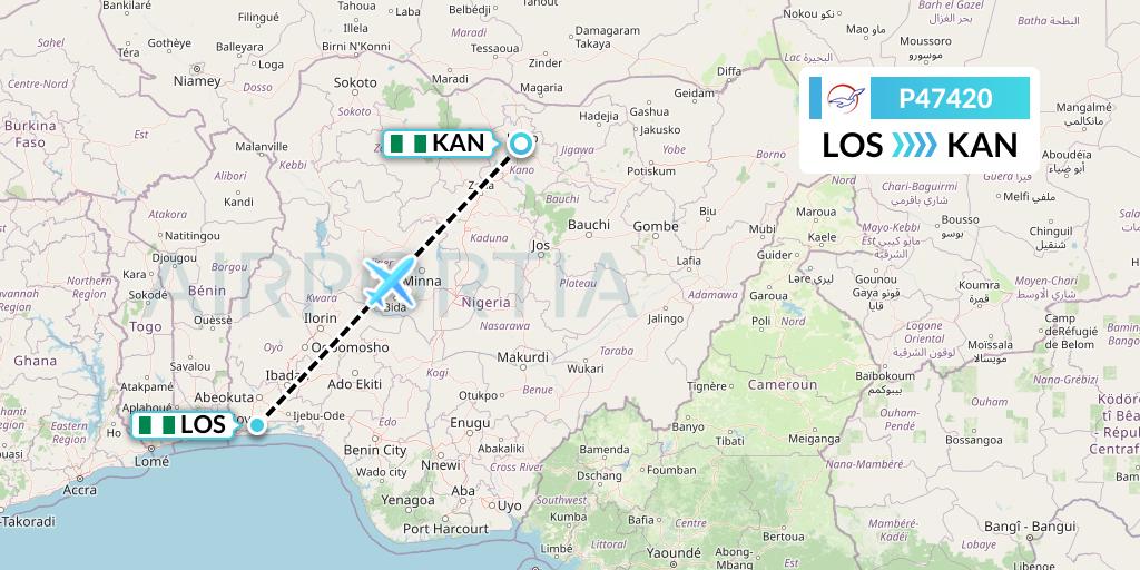 P47420 Air Peace Flight Map: Lagos to Kano