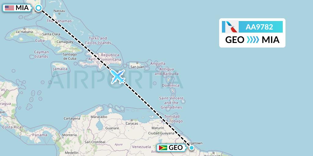 AA9782 American Airlines Flight Map: Georgetown to Miami