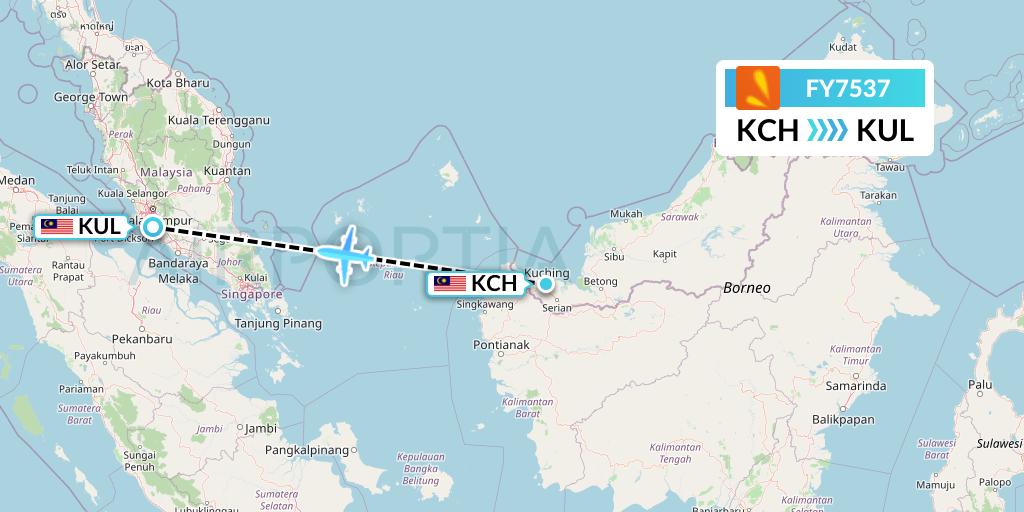FY7537 Firefly Flight Map: Kuching to Kuala Lumpur