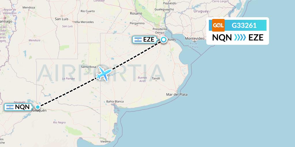 G33261 GOL Transportes Aeros Flight Map: Neuquen to Buenos Aires