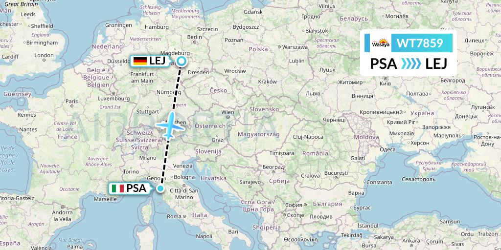 WT7859 Swiftair Flight Map: Pisa to Leipzig