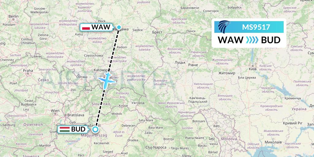 MS9517 EgyptAir Flight Map: Warsaw to Budapest