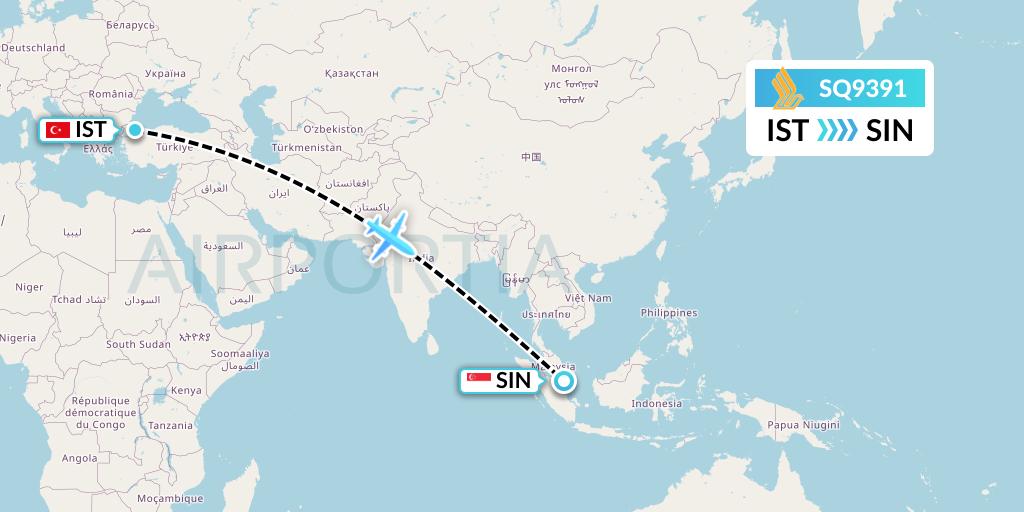 SQ9391 Singapore Airlines Flight Map: Istanbul to Singapore