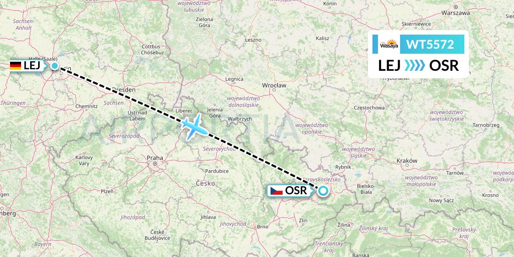 WT5572 Swiftair Flight Map: Leipzig to Ostrava