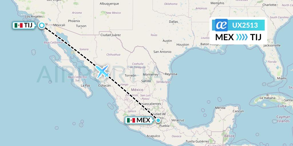 UX2513 Air Europa Flight Map: Mexico City to Tijuana