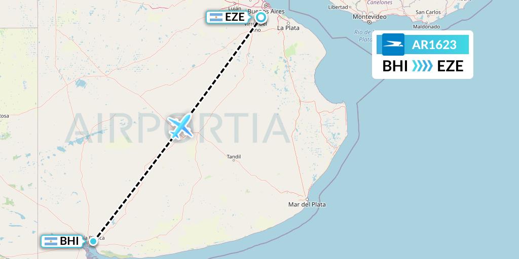 AR1623 Aerolineas Argentinas Flight Map: Bahia Blanca to Buenos Aires