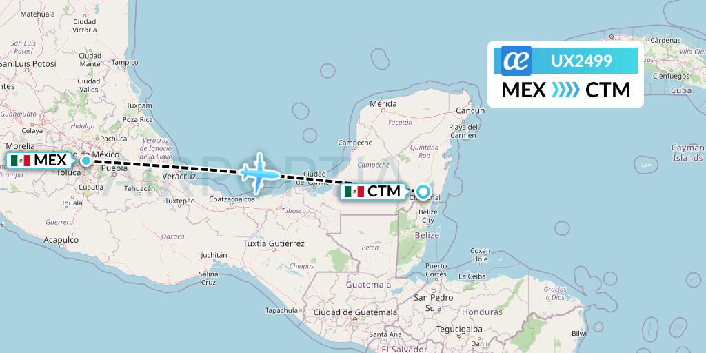 UX2499 Air Europa Flight Map: Mexico City to Chetumal