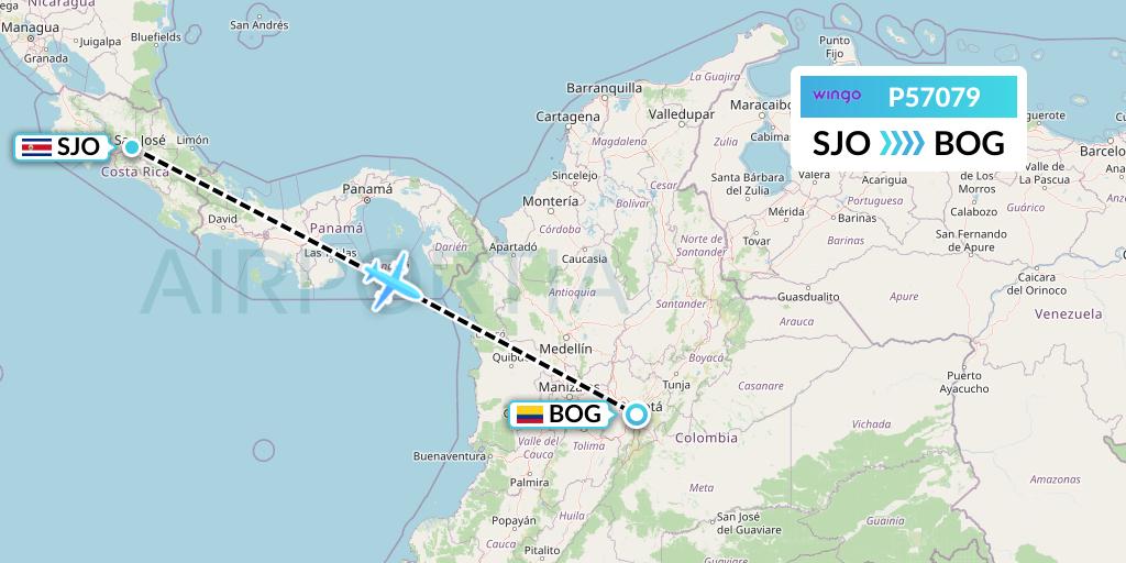 P57079 Copa Airlines Colombia Flight Map: San Jose to Bogota