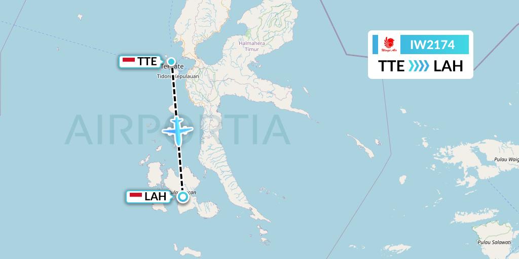 IW2174 Wings Air Flight Map: Ternate to Labuha-Halmahera Island