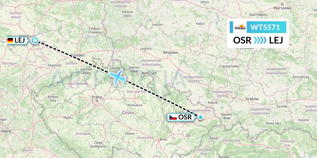 WT5571 Swiftair Flight Map: Ostrava to Leipzig