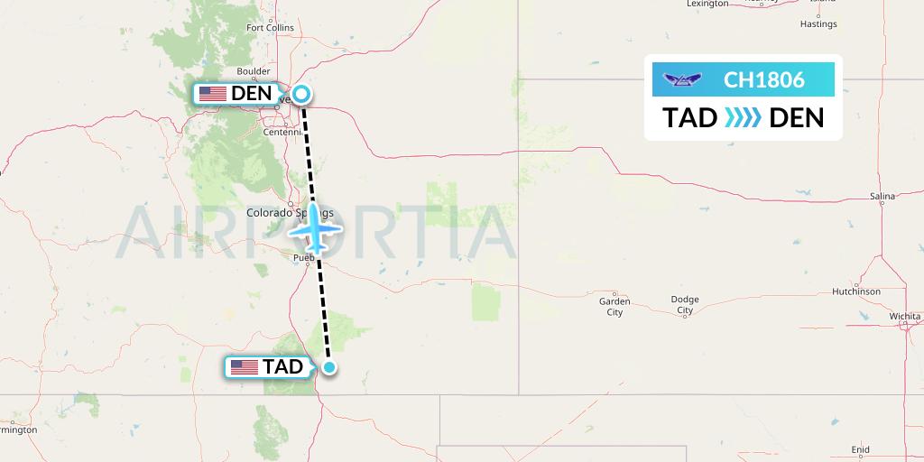 CH1806 Bemidji Airlines Flight Map: Trinidad to Denver