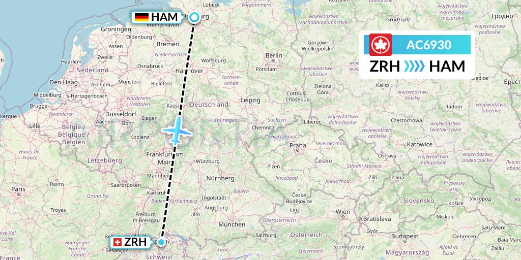 AC6930 Air Canada Flight Map: Zurich to Hamburg