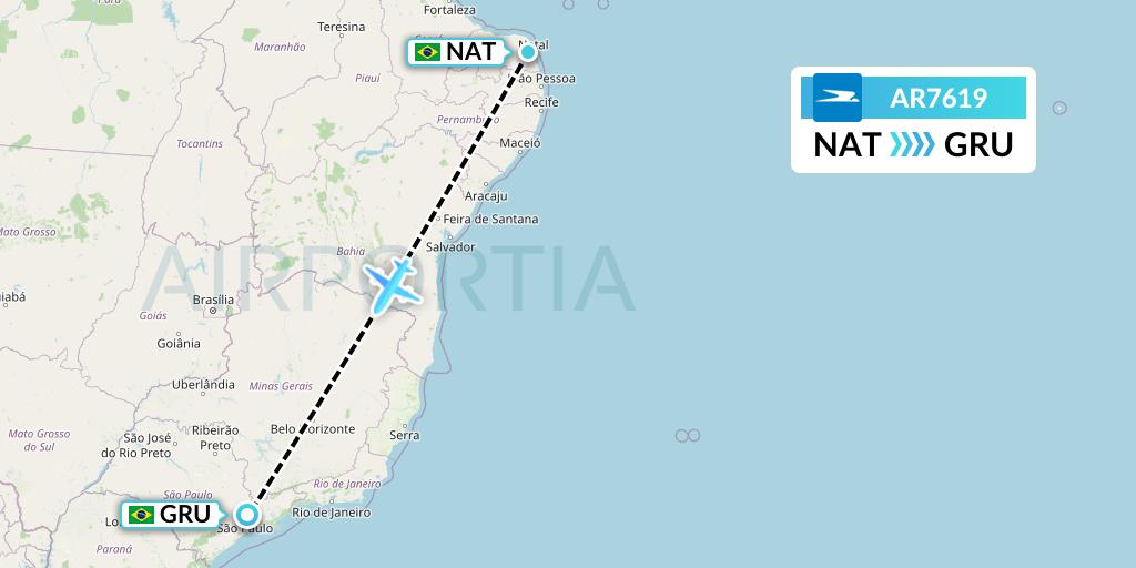 AR7619 Aerolineas Argentinas Flight Map: Natal to Sao Paulo