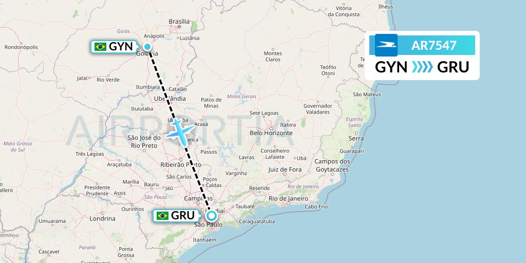 AR7547 Aerolineas Argentinas Flight Map: Goiania to Sao Paulo