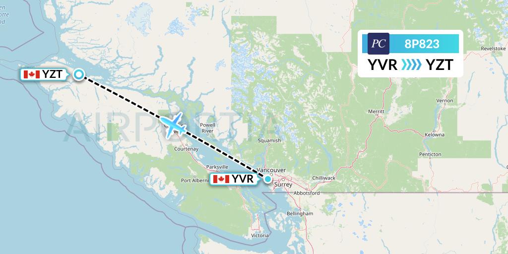 8P823 Pacific Coastal Airlines Flight Map: Vancouver to Port Hardy