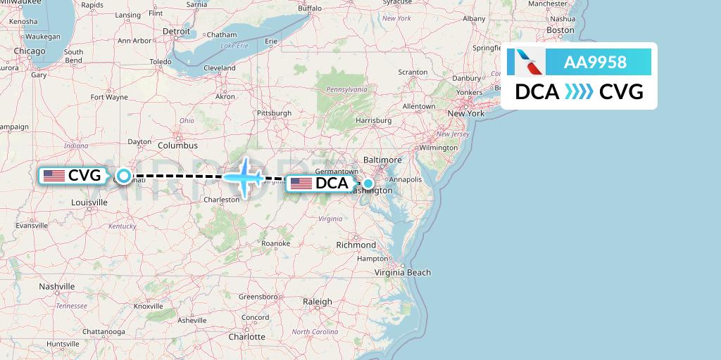 AA9958 American Airlines Flight Map: Washington to Cincinnati
