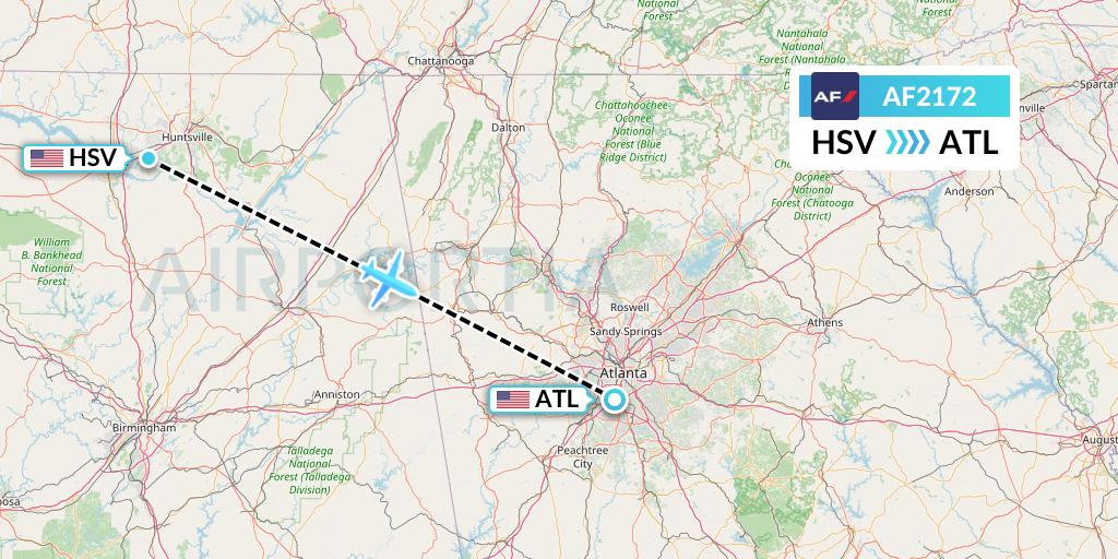 AF2172 Air France Flight Map: Huntsville to Atlanta