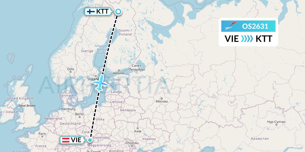 OS2631 Austrian Airlines Flight Map: Vienna to Kittila
