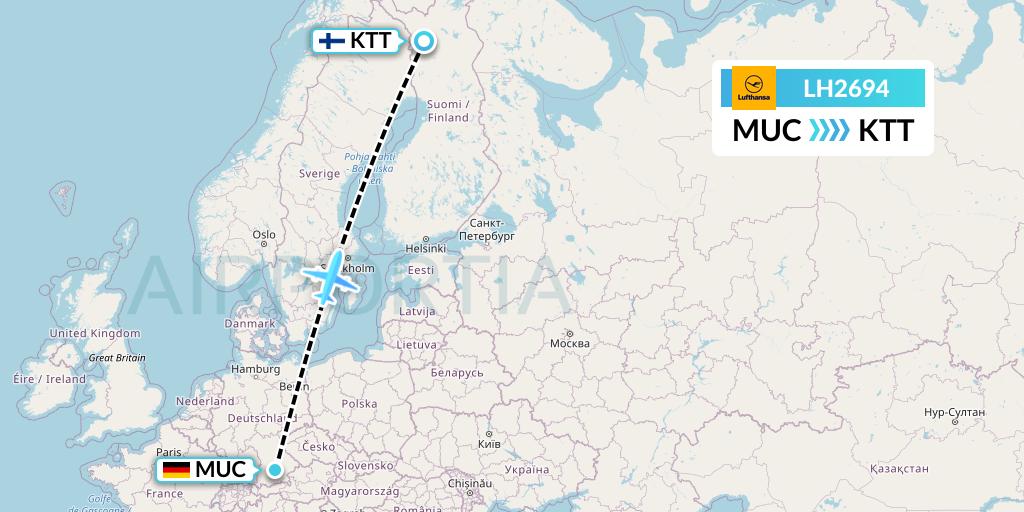 LH2694 Lufthansa Flight Map: Munich to Kittila