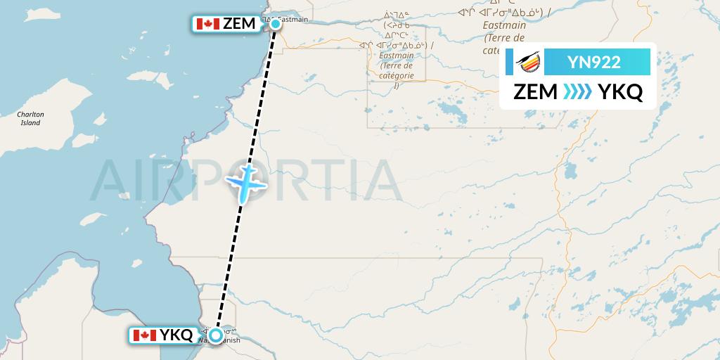 YN922 Air Creebec Flight Map: Eastmain River to Waskaganish