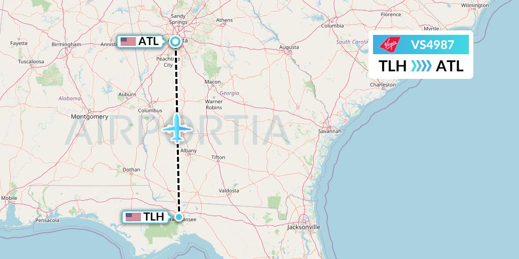 VS4987 Virgin Atlantic Airways Flight Map: Tallahassee to Atlanta