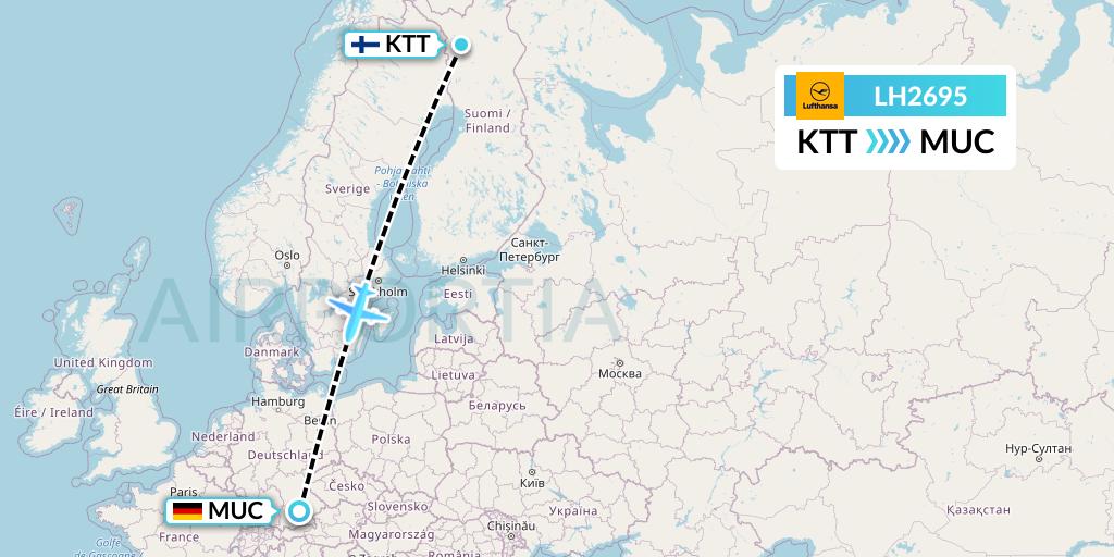LH2695 Lufthansa Flight Map: Kittila to Munich