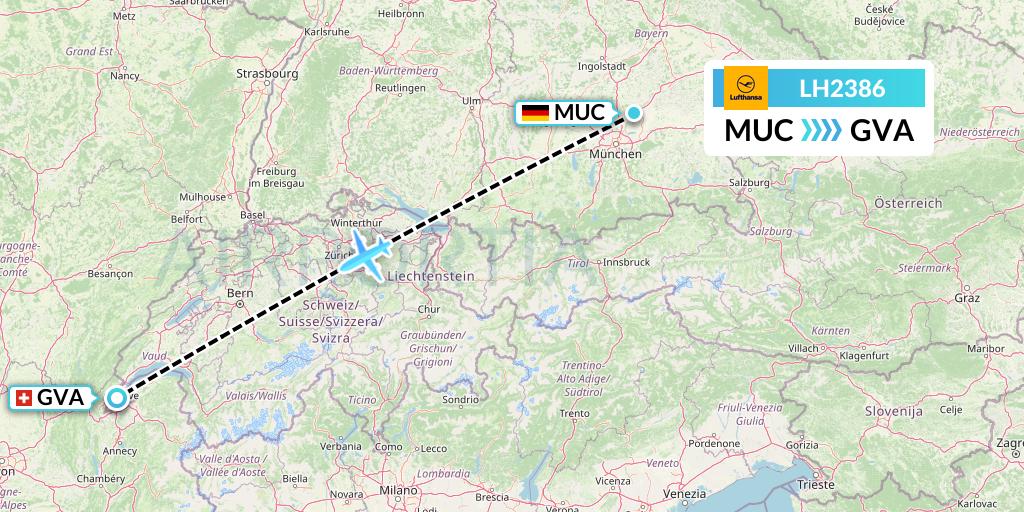 LH2386 Lufthansa Flight Map: Munich to Geneva