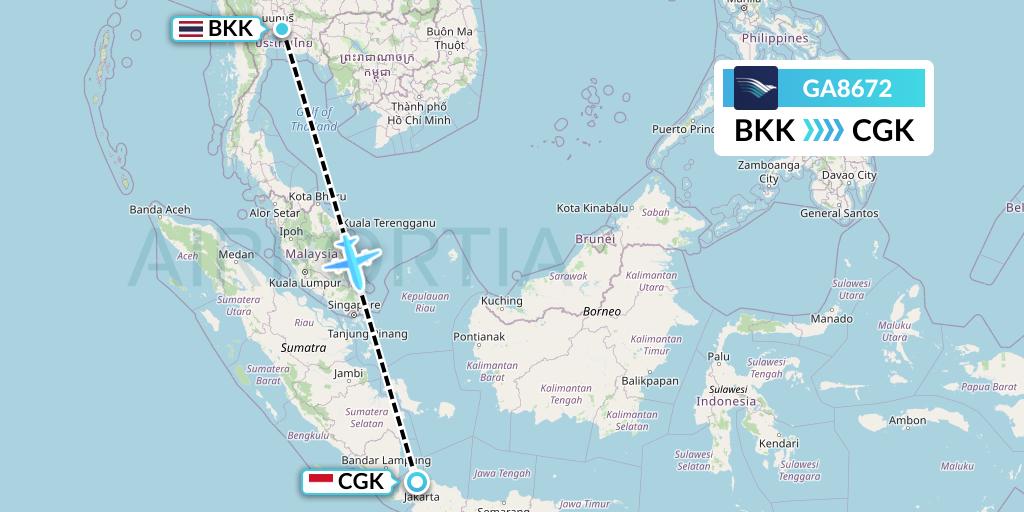 GA8672 Garuda Indonesia Flight Map: Bangkok to Jakarta