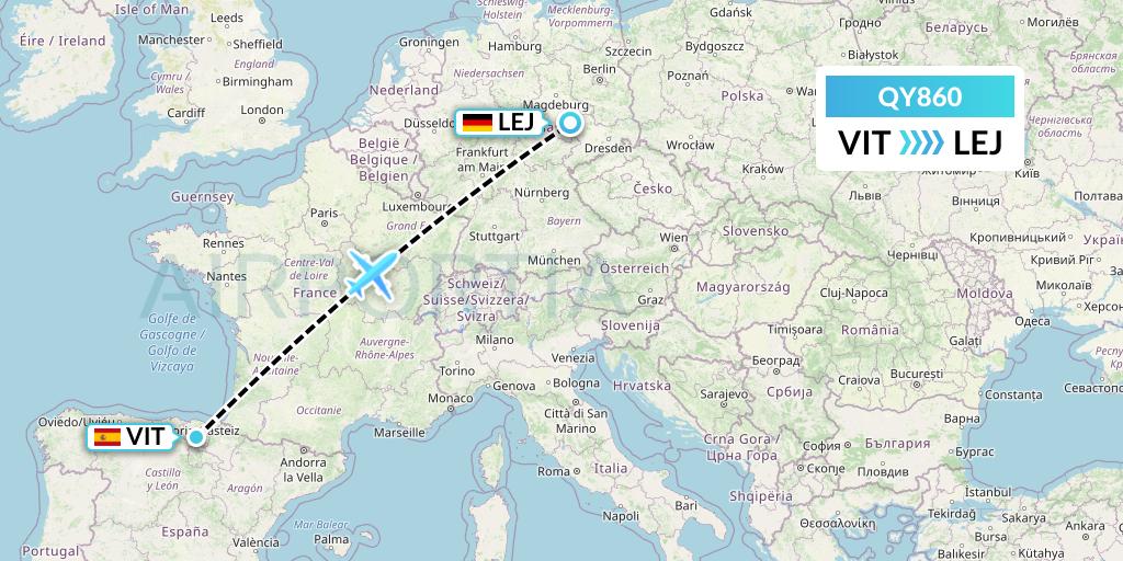QY860 European Air Transport Flight Map: Vitoria to Leipzig