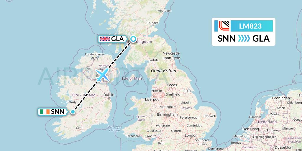 LM823 Loganair Flight Map: Shannon to Glasgow