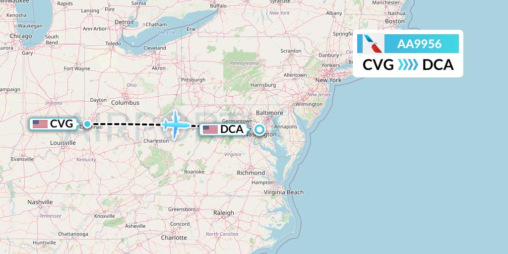 AA9956 American Airlines Flight Map: Cincinnati to Washington