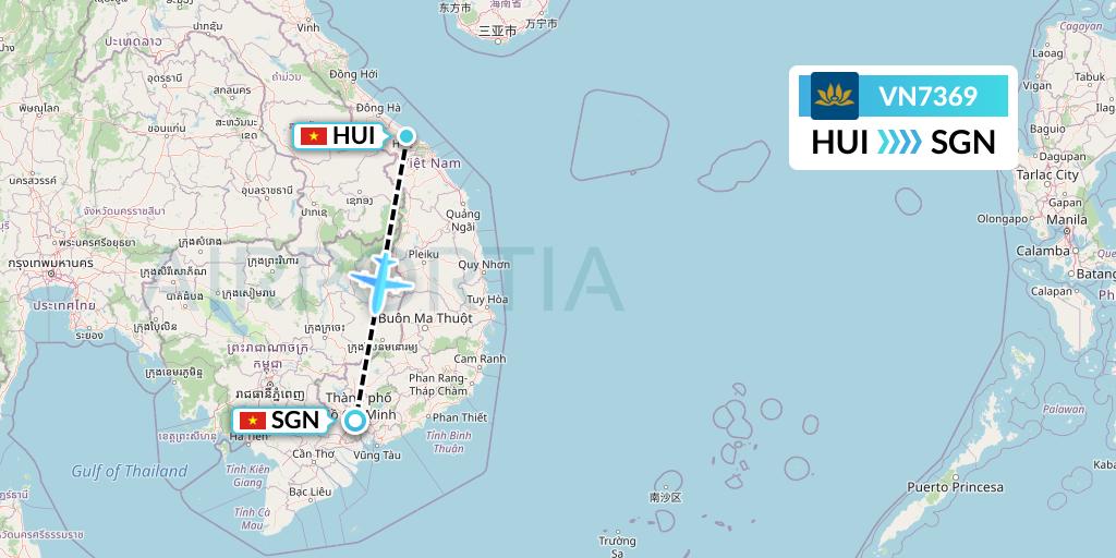 VN7369 Vietnam Airlines Flight Map: Hue to Ho Chi Minh City