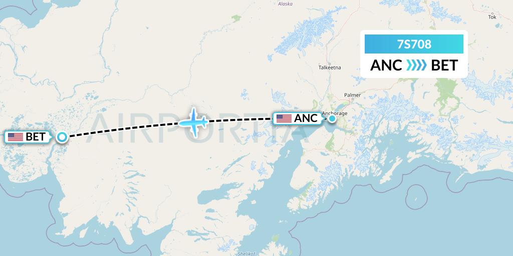 7S708 Ryan Air (USA) Flight Map: Anchorage to Bethel