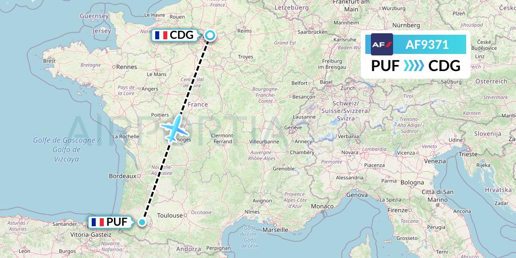 AF9371 Air France Flight Map: Pau to Paris