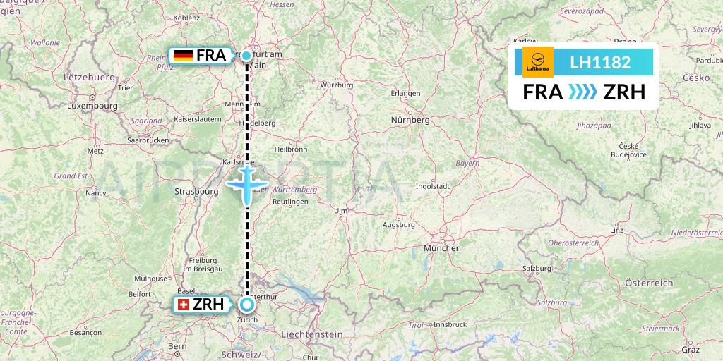 LH1182 Lufthansa Flight Map: Frankfurt to Zurich