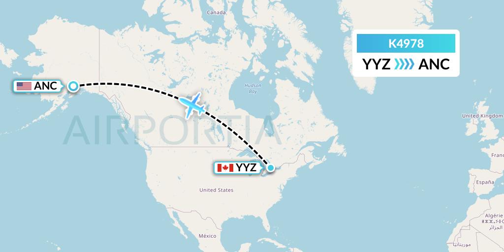 K4978 Kalitta Air Flight Map: Toronto to Anchorage