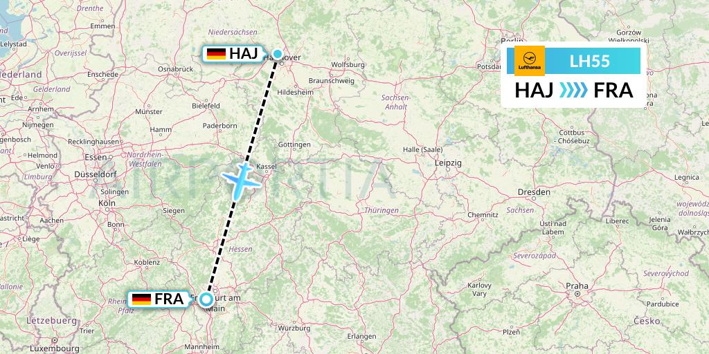 LH55 Lufthansa Flight Map: Hannover to Frankfurt
