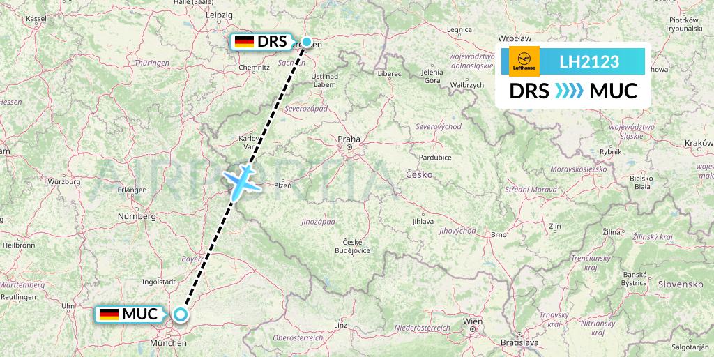 LH2123 Lufthansa Flight Map: Dresden to Munich